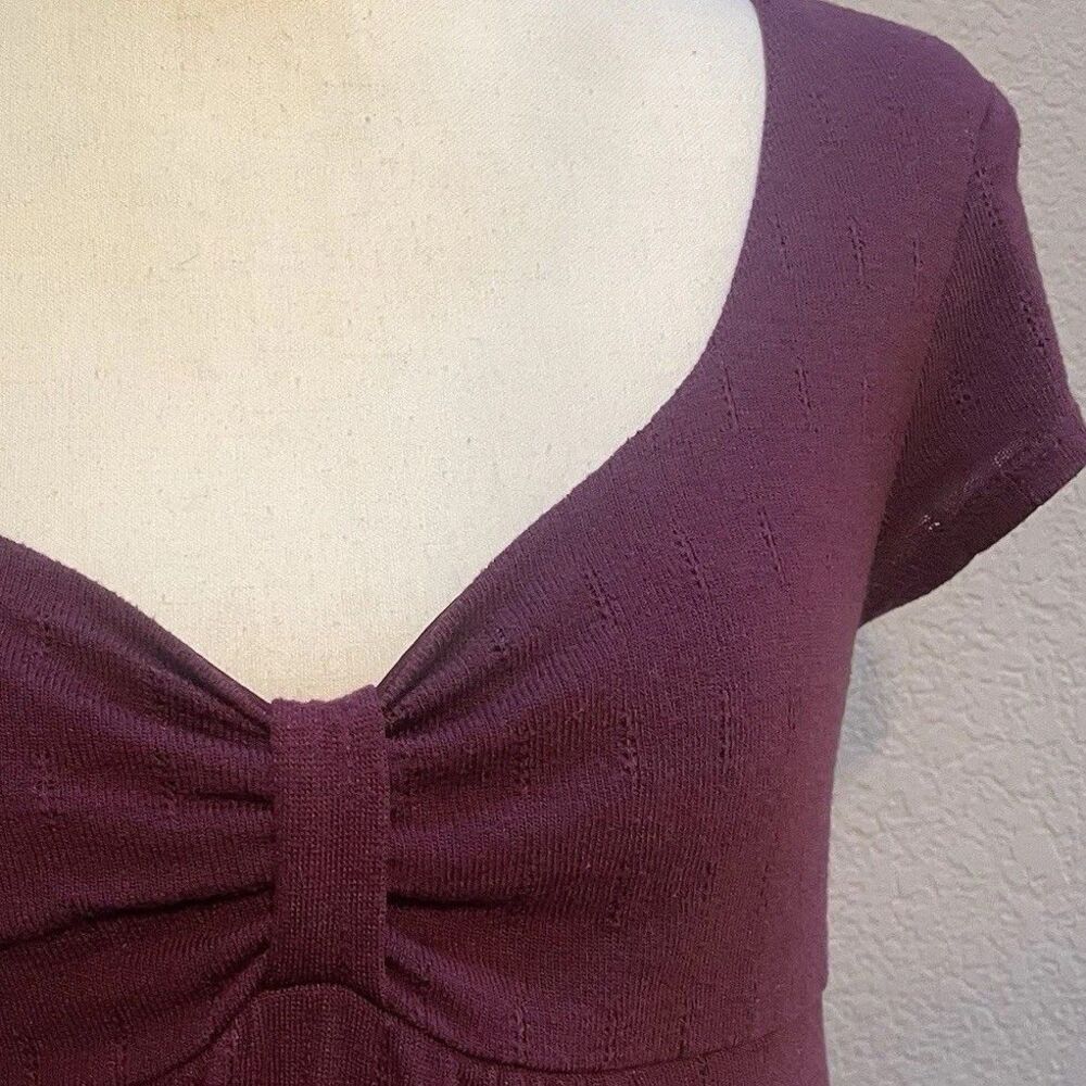 VTG Ruby Rox Y2K Burgundy Knit Empire Waist Babydoll Mini Dress Tie Sz S Gilmore - Picture 4 of 10